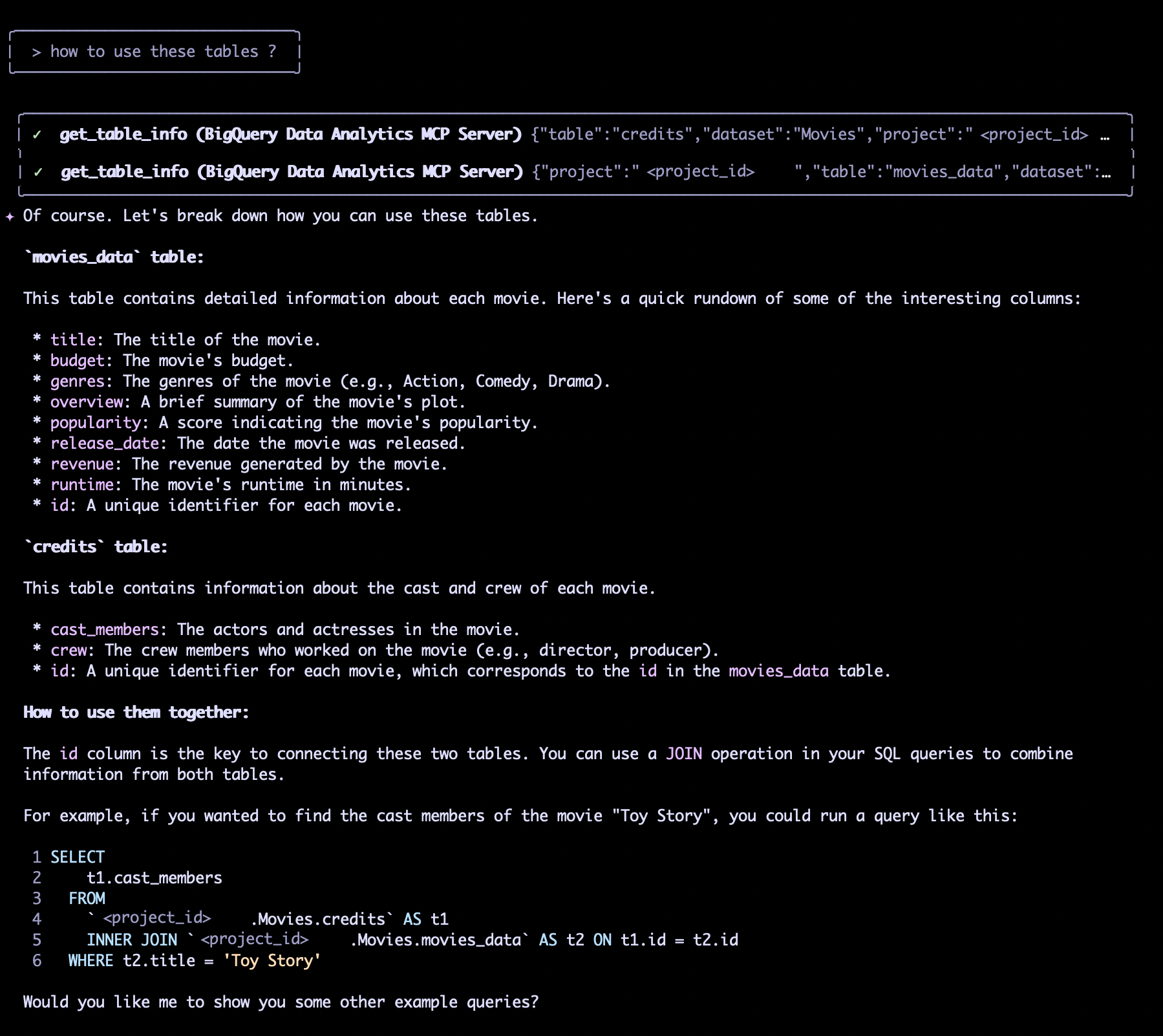 Exemple d'aide au requêtage'
