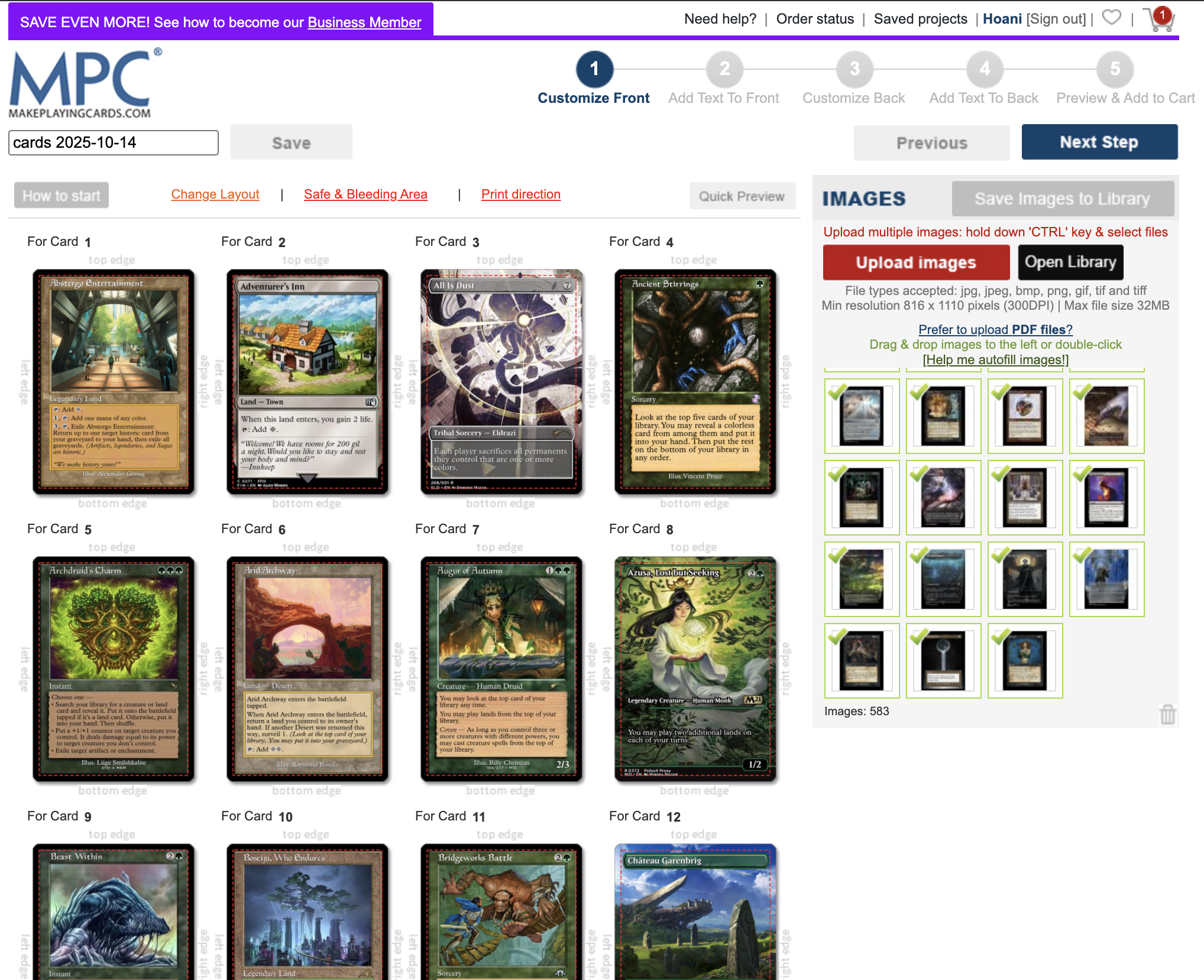 A large order of 600+ cards on MPC