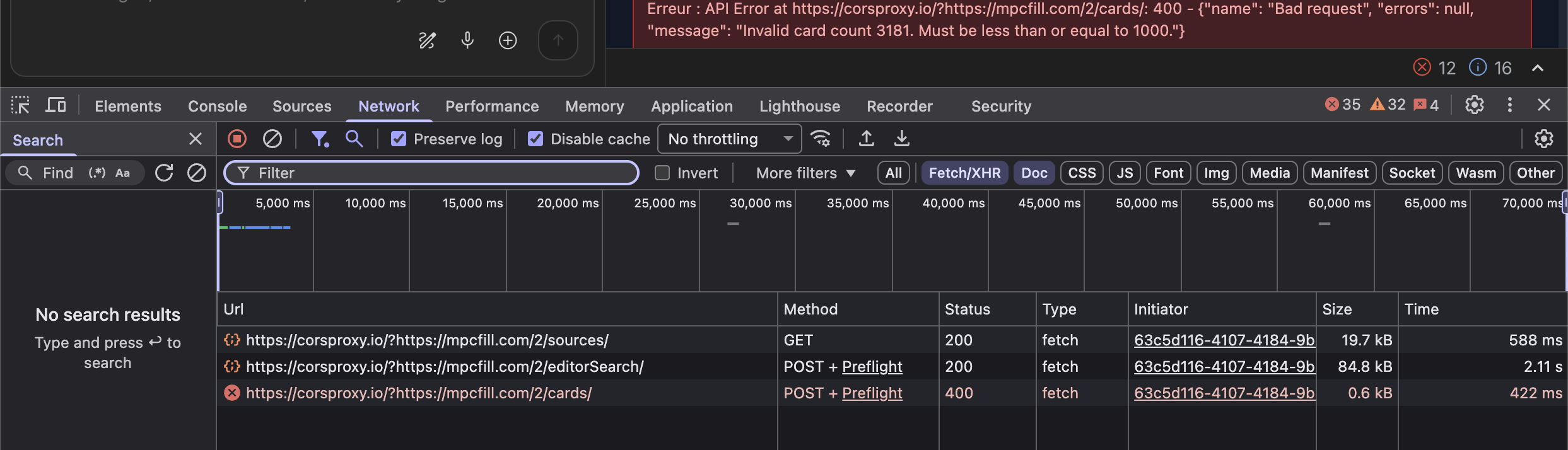 The developer tools panel in a browser
